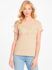 Акція на Футболка бавовняна жіноча Guess 449473905 XL Бежева від Rozetka