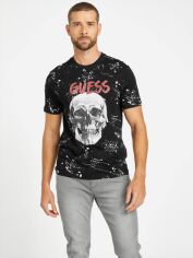 Акція на Футболка бавовняна довга чоловіча Guess 99308235 M Чорна з принтом від Rozetka