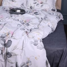 Акція на Простирадло MirSon Поплін 00-7 Pink Flowers Полуторне 150х220 см Сіре від Rozetka
