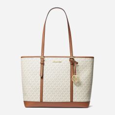 Акція на Сумка шопер зі штучної шкіри жіноча Michael Kors 57680938 Коричнева/Молочна від Rozetka
