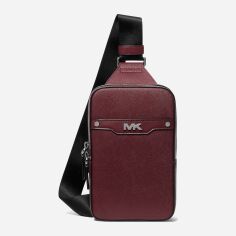 Акція на Сумка слінг через плече чоловіча з натуральної шкіри Michael Kors 417063359 Бордова від Rozetka