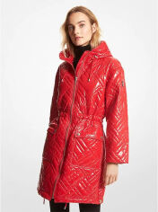 Акція на Куртка демісезонна подовжена з капюшоном жіноча Michael Kors Metallic Cir? Puffer JH12059D2W XS Червона від Rozetka