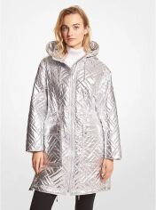 Акція на Куртка демісезонна подовжена з капюшоном жіноча Michael Kors Metallic Cir? Puffer JH1205980Y XS Сіра від Rozetka