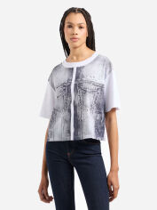 Акція на Футболка бавовняна жіноча Armani Exchange 349609773 L Біла з принтом від Rozetka