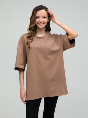 Акція на Футболка бавовняна оверсайз довга жіноча Ray U0104W-Brown S-M Коричнева від Rozetka