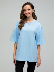 Акція на Футболка бавовняна оверсайз довга жіноча Ray U0104W-Sky Blue L-XL Блакитна від Rozetka