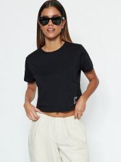 Акція на Футболка бавовняна коротка жіноча Trendyol TWOSS23TS00125 XL Black від Rozetka