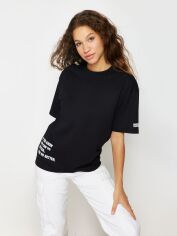 Акція на Футболка бавовняна оверсайз довга жіноча Trendyol TWOSS23TS00183 XS Black від Rozetka