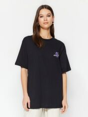 Акція на Футболка бавовняна оверсайз довга жіноча Trendyol TWOSS23TS00257 XL Black від Rozetka