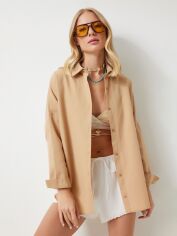 Акція на Сорочка бавовняна оверсайз жіноча Happiness MX00167 40 Camel від Rozetka