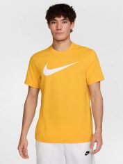 Акція на Футболка бавовняна довга чоловіча Nike Sportswear Icon Swoosh DC5094-739 L University Gold з принтом від Rozetka