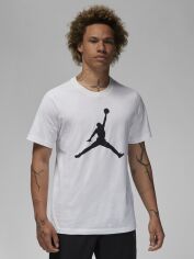 Акція на Футболка бавовняна довга чоловіча Nike Jordan Jumpman CJ0921-100 XL White/Black/Black з принтом від Rozetka