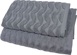 Акція на Набір 2 махрових рушники GM Textile для ванної 50х90+70х140 см Зигзаг сірий від Rozetka