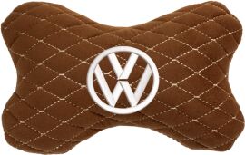 Акція на Подушка на підголовник EVAtech 27 х 16 см Volkswagen Коричнева з коричневою ниткою від Rozetka