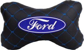 Акція на Подушка на підголовник EVAtech ECO 27 х 16 см Ford Чорна з синьою ниткою від Rozetka