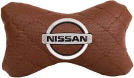 Акція на Подушка на підголовник EVAtech ECO 27 х 16 см Nissan Коричнева з коричневою ниткою від Rozetka