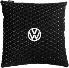 Акція на Подушка EVAtech 40 х 40 см Volkswagen Чорна з білою ниткою від Rozetka