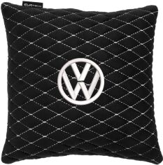 Акція на Подушка EVAtech 30 х 30 см Volkswagen Чорна з білою ниткою від Rozetka