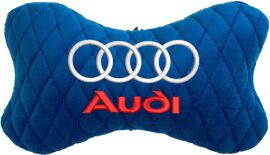 Акція на Подушка на підголовник EVAtech 27 х 16 см Audi Блакитна з блакитною ниткою від Rozetka