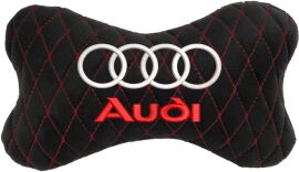 Акція на Подушка на підголовник EVAtech 27 х 16 см Audi Чорна з червоною ниткою від Rozetka