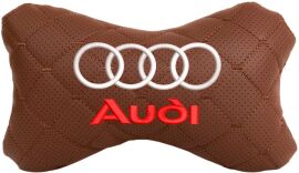 Акція на Подушка на підголовник EVAtech ECO 27 х 16 см Audi Коричнева з коричневою ниткою від Rozetka