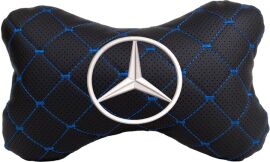 Акція на Подушка на підголовник EVAtech ECO 27 х 16 см Mercedes-Benz Чорна з синьою ниткою від Rozetka