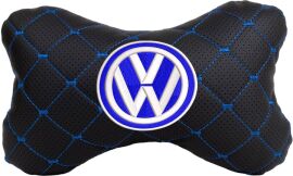 Акція на Подушка на підголовник EVAtech ECO 27 х 16 см Volkswagen Чорна з синьою ниткою від Rozetka