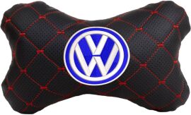 Акція на Подушка на підголовник EVAtech ECO 27 х 16 см Volkswagen Чорна з червоною ниткою від Rozetka