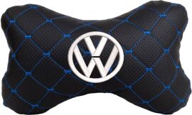 Акція на Подушка на підголовник EVAtech ECO 27 х 16 см Volkswagen Чорна з синьою ниткою від Rozetka