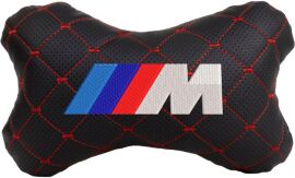 Акція на Подушка на підголовник EVAtech ECO 27 х 16 см BMW M Чорна з червоною ниткою від Rozetka