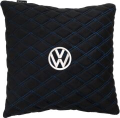 Акція на Подушка EVAtech 40 х 40 см Volkswagen Чорна з синьою ниткою від Rozetka