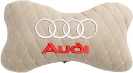 Акція на Подушка на підголовник EVAtech 27 х 16 см Audi Бежева з бежевою ниткою від Rozetka