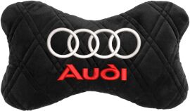 Акція на Подушка на підголовник EVAtech 27 х 16 см Audi Чорна з чорною ниткою від Rozetka