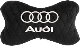 Акція на Подушка на підголовник EVAtech 27 х 16 см Audi Чорна з чорною ниткою від Rozetka