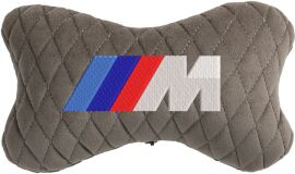 Акція на Подушка на підголовник EVAtech 27 х 16 см BMW M Сіра з сірою ниткою від Rozetka
