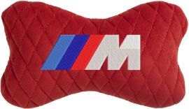 Акція на Подушка на підголовник EVAtech 27 х 16 см BMW M Червона з червоною ниткою від Rozetka