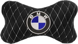 Акція на Подушка на підголовник EVAtech 27 х 16 см BMW Чорна з білою ниткою від Rozetka