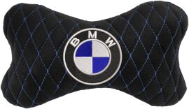 Акція на Подушка на підголовник EVAtech 27 х 16 см BMW Чорна з синьою ниткою від Rozetka