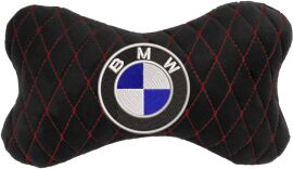Акція на Подушка на підголовник EVAtech 27 х 16 см BMW Чорна з червоною ниткою від Rozetka