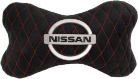 Акція на Подушка на підголовник EVAtech 27 х 16 см Nissan Чорна з червоною ниткою від Rozetka