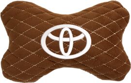 Акція на Подушка на підголовник EVAtech 27 х 16 см Toyota Коричнева з коричневою ниткою від Rozetka