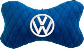 Акція на Подушка на підголовник EVAtech 27 х 16 см Volkswagen Блакитна з блакитною ниткою від Rozetka
