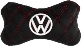 Акція на Подушка на підголовник EVAtech 27 х 16 см Volkswagen Чорна з червоною ниткою від Rozetka