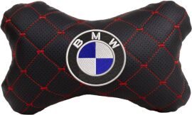 Акція на Подушка на підголовник EVAtech ECO 27 х 16 см BMW Чорна з червоною ниткою від Rozetka