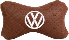 Акція на Подушка на підголовник EVAtech ECO 27 х 16 см Volkswagen Коричнева з коричневою ниткою від Rozetka