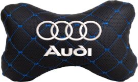 Акція на Подушка на підголовник EVAtech ECO 27 х 16 см Audi Чорна з синьою ниткою від Rozetka