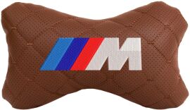 Акція на Подушка на підголовник EVAtech ECO 27 х 16 см BMW M Коричнева з коричневою ниткою від Rozetka