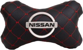 Акція на Подушка на підголовник EVAtech ECO 27 х 16 см Nissan Чорна з червоною ниткою від Rozetka