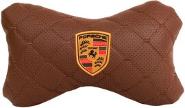 Акція на Подушка на підголовник EVAtech ECO 27 х 16 см Porsche Коричнева з коричневою ниткою від Rozetka