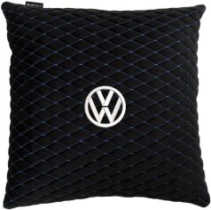 Акція на Подушка EVAtech 40 х 40 см Volkswagen Чорна з синьою ниткою від Rozetka